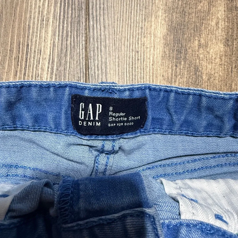 Gap Kids Girls Blue Denim Pineapple Embroidered Frayed Shortie Shorts Size 8
